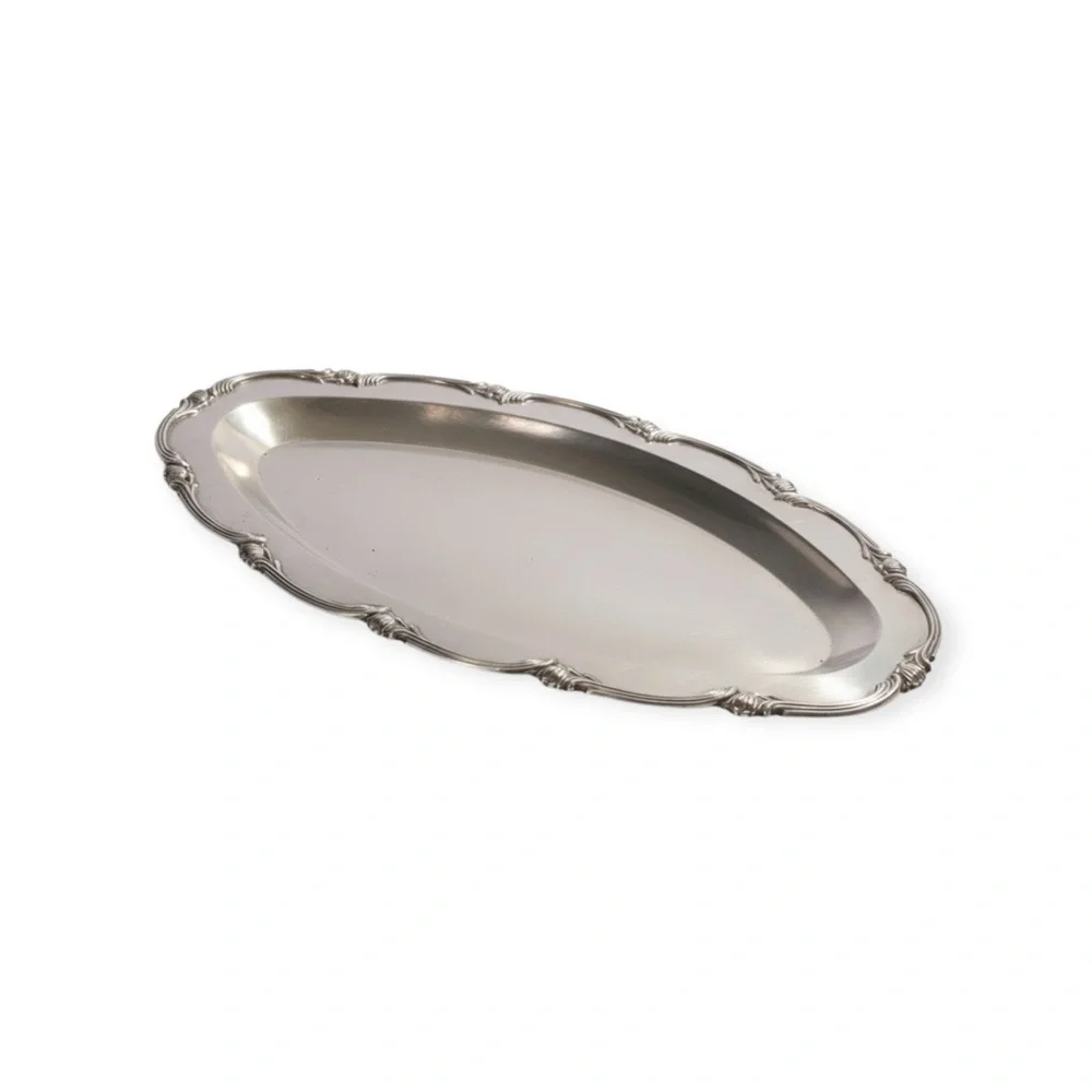 Antique 1950’s: Camusso 𖦹 Water Lily Oval Sterling Silver Tray 𖦹 .925 Patinated